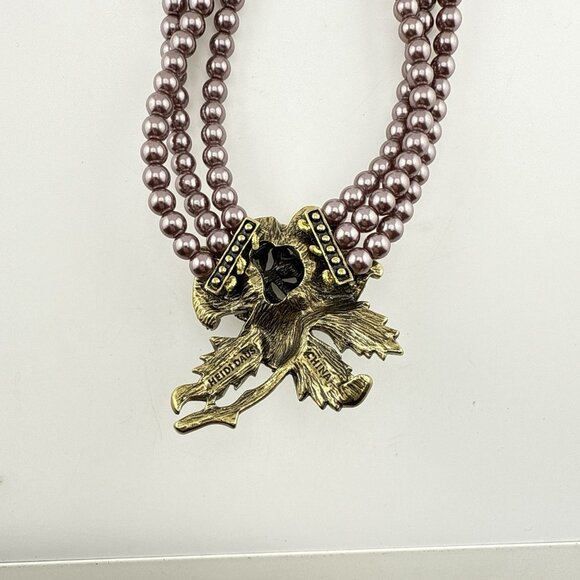 Heidi Daus Necklace Purple Blooming Rose Crystal Pearl Flower Triple Strand - Picture 12 of 13